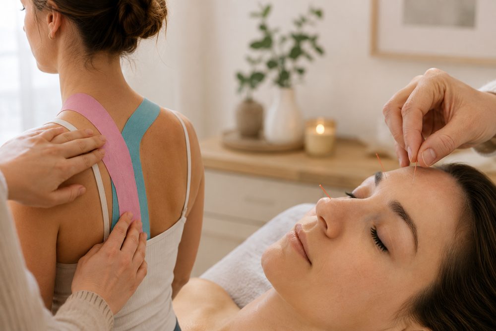 Behandlung mit Kinesio-Tape und Akupunktur